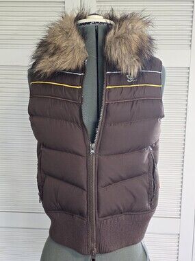 Ezekiel Brown Quilted Puffer Vest with Faux Fur Trim